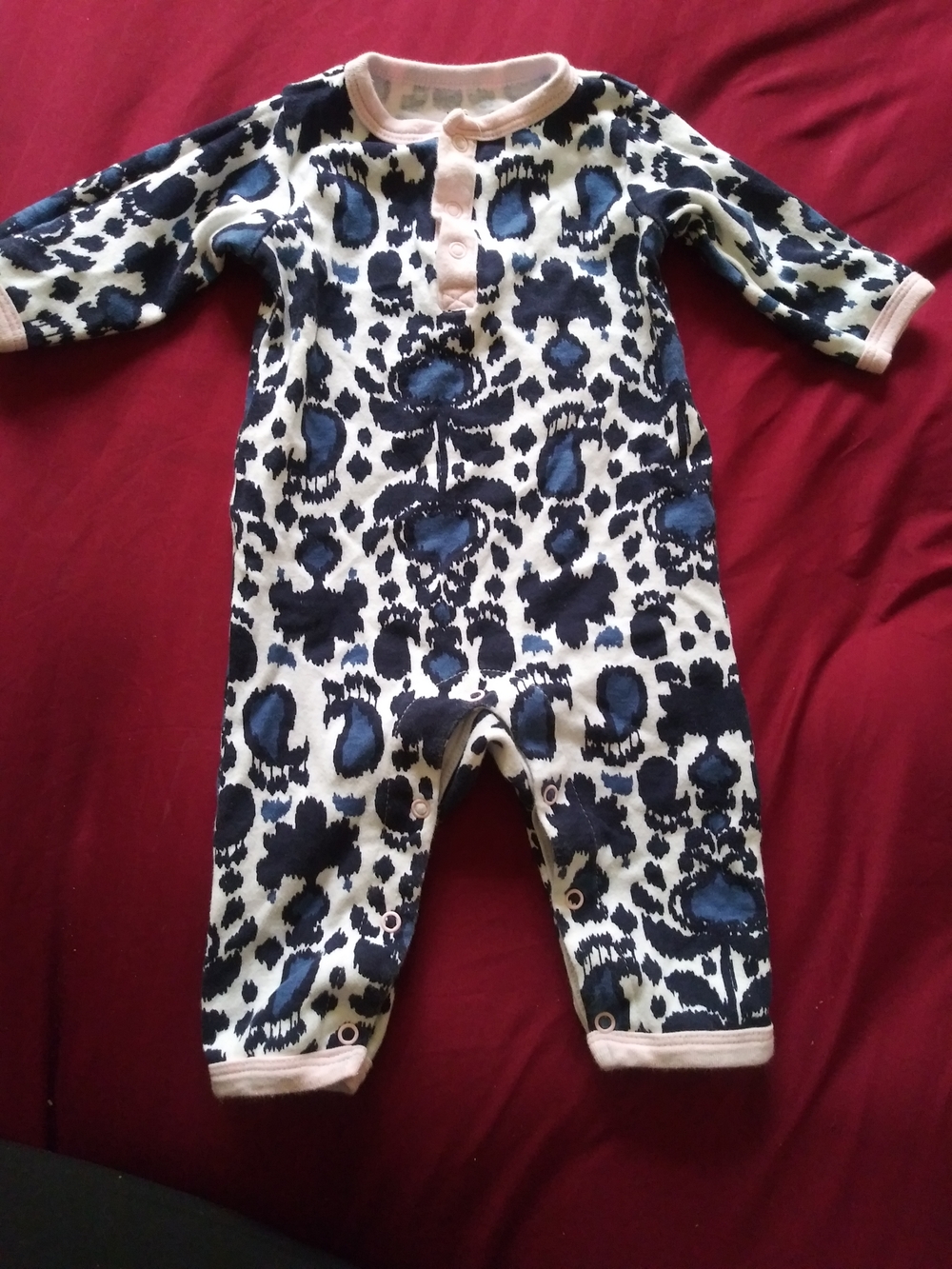 Leopard-Print Infant One-Piece Bodysuit in Navy & Pink Trim